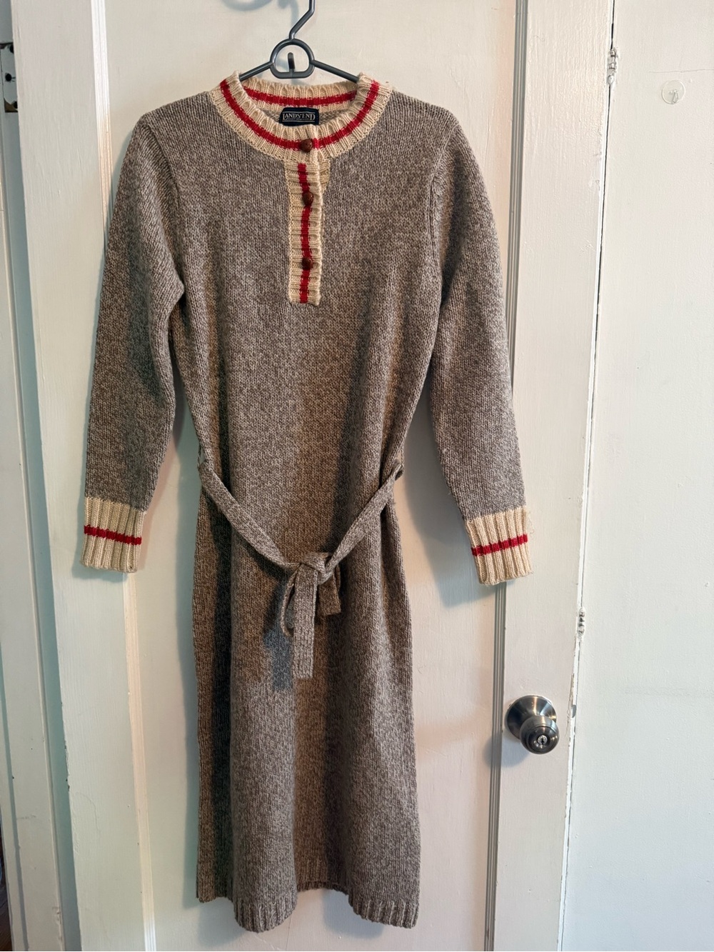 Lands' End Cream and Red Wool Pullover Sweater